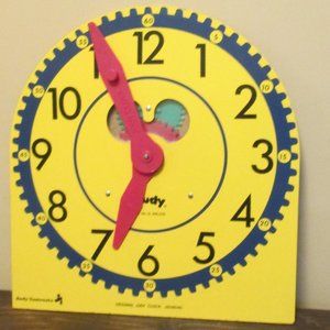 Original Wooden Judy Learning Teaching Clock Visible Gears Movable Hands 13"x13"